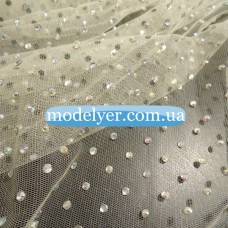 Ткань Сетка с камнями (молоко)